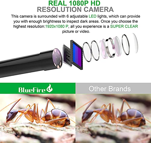 BlueFire 4.9FT 1080P Wireless Endoscope Camera, 2MP WiFi Borescope - size: 4.9FT