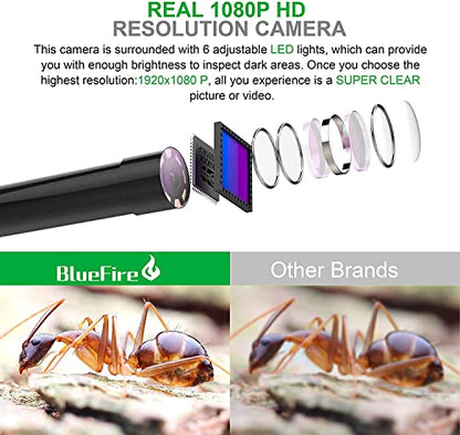 BlueFire 4.9FT 1080P Wireless Endoscope Camera, 2MP WiFi Borescope - size: 4.9FT