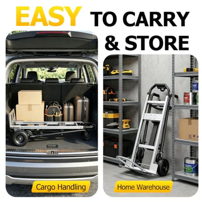 4 in 1 Folding Hand Truck, 1000lbs Capacity Dolly Cart Industrial Convertible Heavy Duty with Retractable Handle and 4 Rubber Wheels, Collapsible Cart for Moving Home, Office, Warehouse Black - color: Silver+black-1000