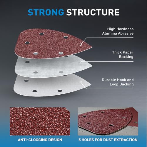 S SATC 50 PCS Mouse Sander Sandpaper Assortment 40 80 120 180 240 320 400 600 800 Grit Sanding Pads 5 Hole Hook and Loop Palm Sander Paper for Detail Mouse Sander - style: 50PCS 5 Hole Mouse Sandpaper