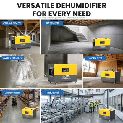 145 Pints Commercial Crawl Space Dehumidifier for Basement w/Pump & Drain - color: Yellow