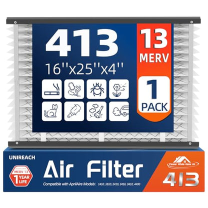 413 Replacement Air Filter, MERV 13,Actual Size: 16"x28"x4", Nominal Size: 16x25x4, HVAC Furnace Filter, Compatible with AprilAire Models 4400, 3413, 2416, 2413, 1610, 1413, 1 Pack - style: 413 [1 Pack]