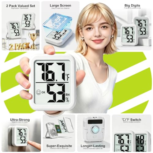 Antonki 2 Pack Room Thermometer Indoor Hygrometer - color: 2 Pcs * Classic White ( 90%+ Choice for Home )