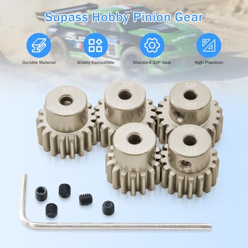 32P Pinion Gear Sets 16T 17T 18T 19T 20T for Shaft 3.175 RC Motor Compatible with HPI Kyosho Losi Axial Tamiya 1/10 RC Car Monster Truck Upgrade Parts (7075 Aluminum) - size: 16T 17T 18T 19T 20T