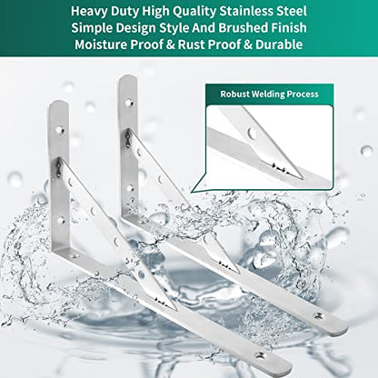 Solid Shelf Brackets 14 Inch,L Brackets Heavy Duty Shelf Brackets,Stainless Steel Angle Bracket Max Load 440lbs,Pack of 2 (Silver) - size: 14"(Solid Brackets-Silver)