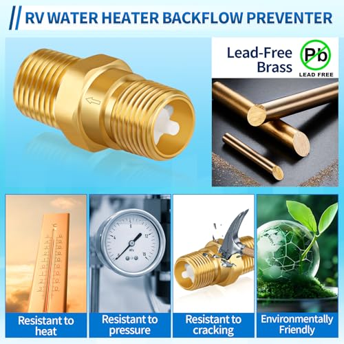1/2'' NPT Lead-Free Brass RV Camper Water Heater Check Valve, Male to Male - style: Male to Male