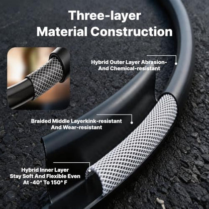 Hybrid Air Hose, 3/8-Inch by 50 Feet Air compressor Hose,Heavy Duty, Lightweight, Kink Resistant, All-Weather Flexibility with 1/4" Industrial Quick Coupler Fittings, Bend Restrictors,300PSI,Black - size: 50FT