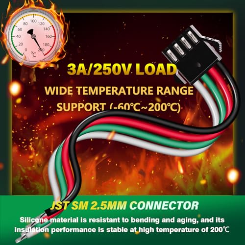 10 Pieces JST SM 2.5mm 4 Pin 20AWG Flexible Silicone Connector Kit - size: 4-Pin, style: JST-SM-M