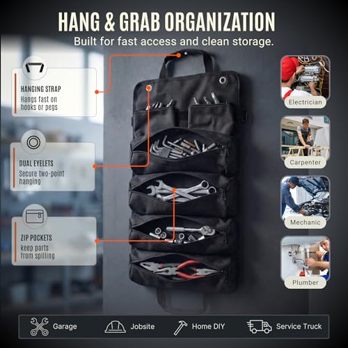 Roll up tool bag, Reflective Strips, Waterproof, 1680D, Red/Black