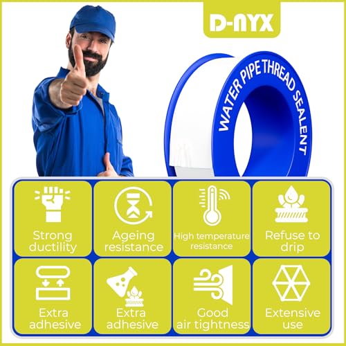 D-NYX 4 Rolls 1/2 Inch(W) X 520 Inches(L) Teflon Plumbers Tape, Duct Sealant Tape for Shower Head, Plumbing Thread Tap, Water Pipe Sealing Plumbers PTFE Thread Seal (5 Pack) - size: 5 Pack