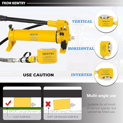 NEWTRY 100 ton Hydraulic Ram Jack + CP-700 Hydraulic Hand Pump Low Profile Porta Power Kit Single Section Mini Jack 0.78’’ Stroke Industrial Hydraulic Cylinder - size: 100T Hydraulic Jack + cp-700 pump