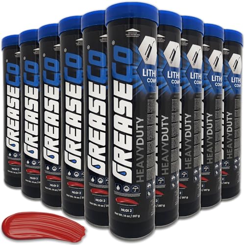 Premium Red & Tacky Grease Tube (10-Pack Case of Cartridges) Lithium Complex NLGI 2 EP for Grease Gun | High Temp Wheel Bearing Lubricant | Tractor Automotive Axle CV Trailer Ball Hitch | HeavyDuty