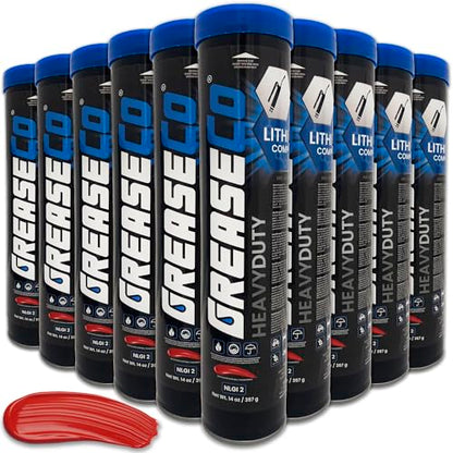 Premium Red & Tacky Grease Tube (10-Pack Case of Cartridges) Lithium Complex NLGI 2 EP for Grease Gun | High Temp Wheel Bearing Lubricant | Tractor Automotive Axle CV Trailer Ball Hitch | HeavyDuty
