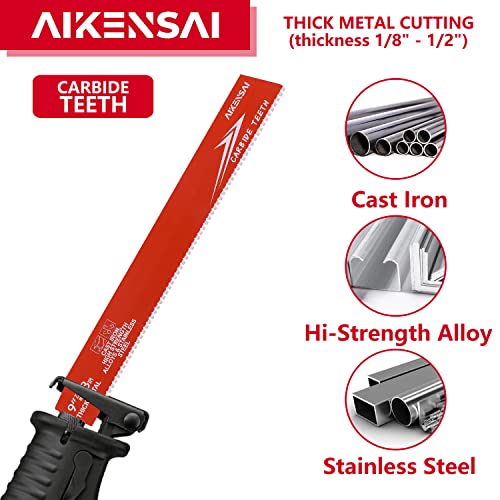 3-Pack Reciprocating Saw Blades Carbide 9 Inch 8TPI for Thick Metal Cast Iron and Alloy Steel - color: 9 Inches
