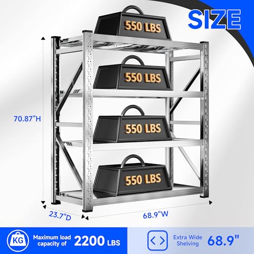 Heavy Duty Stainless Steel Shelving Unit, 2200 LBS Total Load Capacity - color: Stainless Steel, size: 23.7"Dx68.9"Wx70.9"H