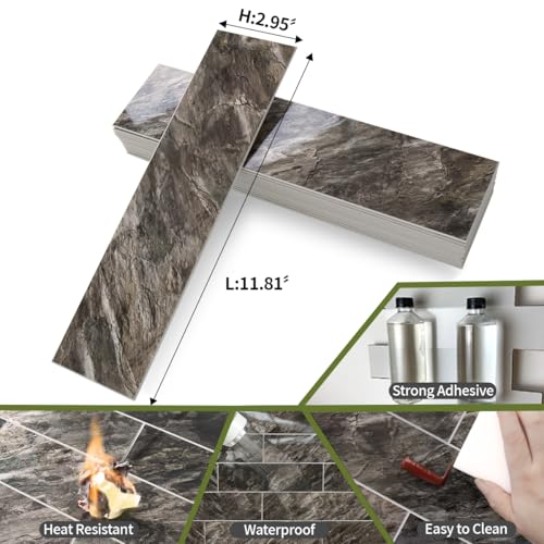 AULIGET 40-Piece Polished Brown Peel and Stick Backsplash Wall Tiles, 3" x 12" PVC Faux Stone Stick on Tiles for Backsplash Kitchen, Bathroom, Laundry Room, Camper, Fireplace - color: Polished Brown, size: 40 Pieces, 3"x12"x0.12"