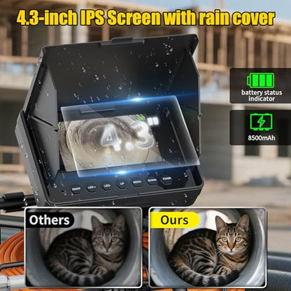 Sewer Camera 100FT/30M Borescopes Plumbing Snake Pipe Inspection Camera 22mm with 8500Mah Battery 4.3" IPS Screen 12 LEDs HD 1000TVL (22MM NO DVR Function) - size: 4.3inch-22MM(NO DVR)