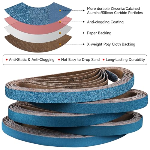 12-Piece Premium 1 x 42 Inch Zirconia Sanding Belts 40-400 Grit - color: Mix Grit, size: 1 x 42 Inch