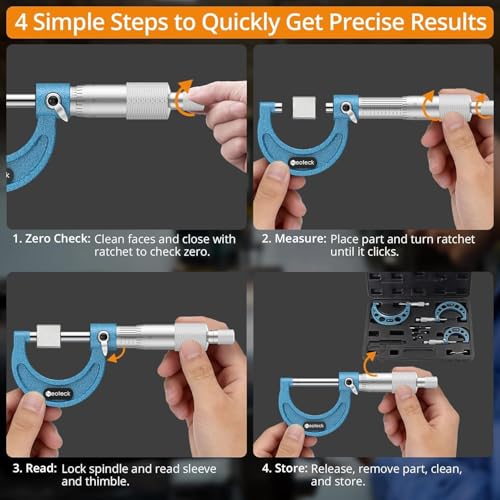 Neoteck 0-4"/0.0001" 4PCS Outside Micrometer Set Hardened Steel Micrometer - size: 0-4"-4Pcs