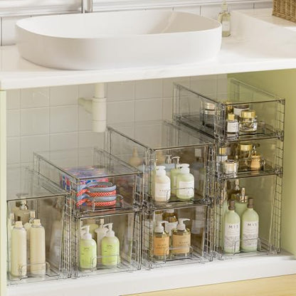 Vtopmart 3 Pack Clear Stackable Storage Drawers,Easy to Assemble Bathroom Organizers and Storage with handles,Plastic Drawers for Kitchen Pantry,Cabinet,Under Sink Organization - style: 1 Large+1 Medium+1 Small