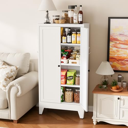 AQY Metal Pantry Cabinet, White Kitchen Storage Cabinet with Doors - color: White, style: H47" - 2 Doors Hooks & Vents
