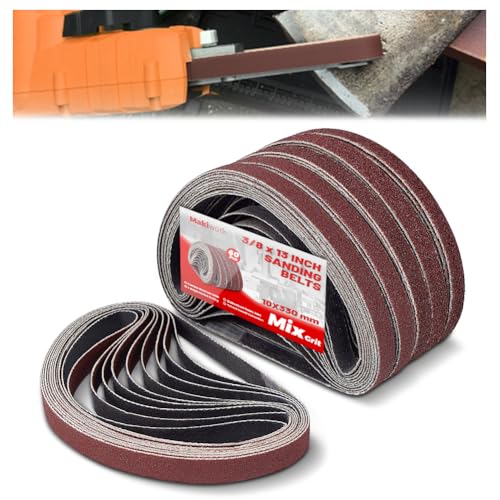 3/8 x 13 Inch 10 x 330 mm Sanding Belts Set - 60-Pack with 40/60/80/120/150/240 Grits, Aluminum Oxide Abrasive Belts for Woodworking - size: 3/8 x 13(60pcs)