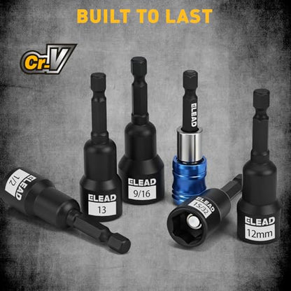 22-Piece Magnetic Nut Driver Set, Metric & SAE (5-13mm & 1/4"-9/16"), 65mm Long, 1/4" Hex Shank Drill Socket Set, Wing Nut-Driver Bit, Quick-change Extension, Magnetic Aluminum Storage Rail - color: 22-piece Nut Driver Set