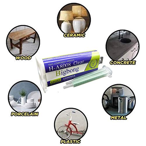 Bigbong Epoxy Resin Adhesive 1:1 50ml Clear Transparent Granite Marble Tile Bonding Concrete Wood Plastic Joining Epoxies Glue & 2pcs Mixing Nozzles