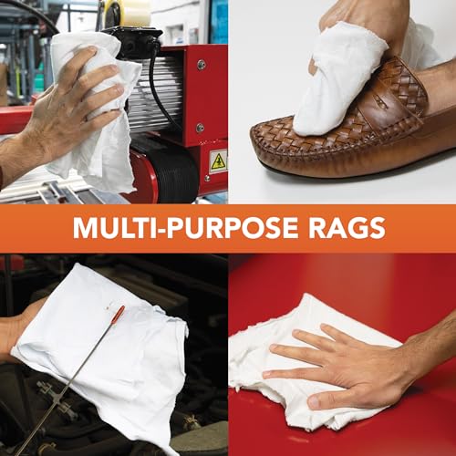 Arkwright Tshirt Box of Rags - 10 lb Box - Low Lint, Streak-Free Multipurpose Professional Cotton Cleaning Cloths for Stain, Paint, Wood, and Grease, White - size: 10 lb Box