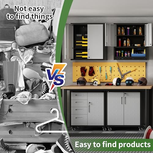 Garage Wall Cabinet Metal Storage Cabinet with Lockable 2 Doors - color: Black/Gray, style: 2 doors wall cabinet 02