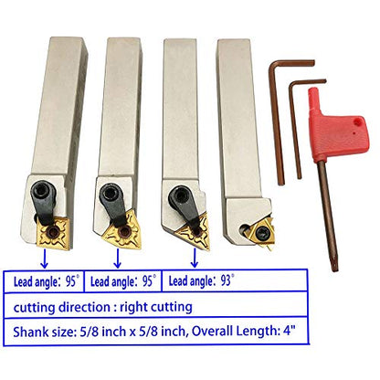 5/8'' inch CNC Lathe Indexable Turning Tool Holder with Nickel Plated,CNC Heavy-Duty Metal Lathe Bit Set with Tin Coated Carbide Turning Inserts WNMG431 CNMG431 TNMG331 16ER AG60