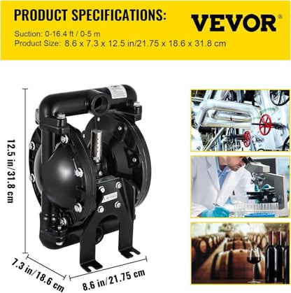 VEVOR Air-Operated Double Diaphragm Pump 1 inch Inlet Outlet Aluminum 22 GPM Max 100PSI, Nitrile Diaphragm, QBY4-25L-1inch-22 - size: 22GPM