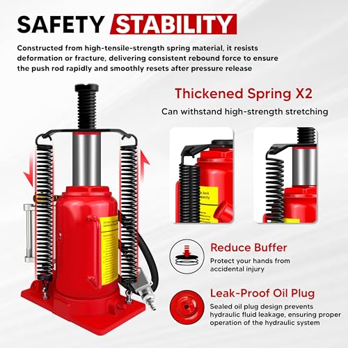Air Hydraulic Bottle Jack with Color Box, 20 Ton (40,000 lbs) Cap Welded Pneumatic Bottle Jack, 10-1/4-20 inch Lifting Range, Manual Handle and Air Pump, for Car, Pickup, Truck, RV, Auto Repair