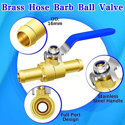 5/8'' Heater Hose Shut Off Ball Valves, 2Pcs Brass Barb Shut Off Ball Valves, 5/8'' PEX Shut Off Valves for Heater Hose, with 4Pcs Stainless Steel Clamps, Use for Water, Oil, Gas, Fuel line Fittings - size: 5/8 Inch