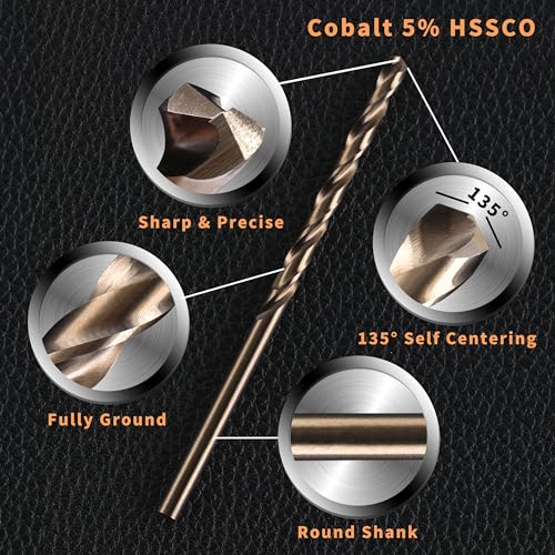 (20PCS) 7/64" Cobalt Drill Bit, HSS M35 Metal Drill Bits for Steel, Stainless Steel, Cast Iron, Hard Plastic and Wood - size: 7/64 20PCS Cobalt