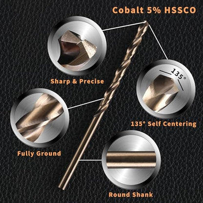 (20PCS) 5/64" Cobalt Drill Bit, HSS M35 Metal Drill Bits for Steel, Stainless Steel, Cast Iron, Hard Plastic and Wood - size: 5/64 20PCS Cobalt