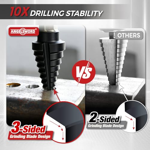 ANGELSWORD Step Drill Bits, 50 Sizes, 5PCS M35 TiAlN Coated Step Drill Bit Set for Stainless Steel, High Carbon Steel, Hard Material and Sheet Metal, with Aluminum Case - style: M35 5 PC Set