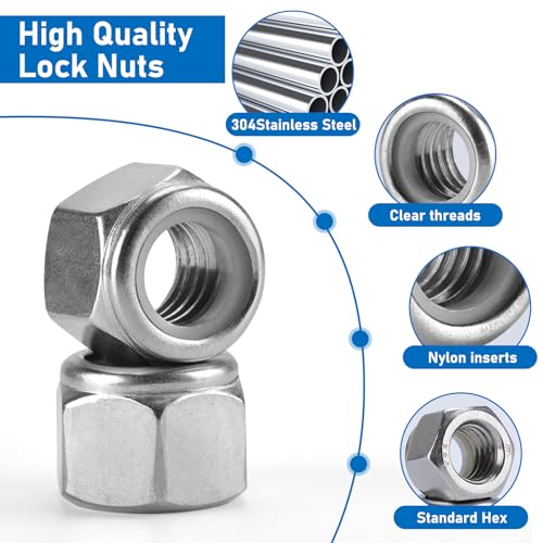 100 Pack 304 A2-70#10-24 Nylon Lock Nuts - color: Silver, size: #10-24