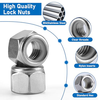 20 Pack 304 A2-70 1/2"-13 Nylon Lock Nuts - color: Silver, size: 1/2"-13