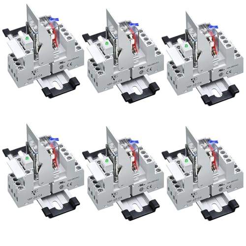 UL Listed 10Amp Din Rail Relay 24v, 24V DC Relay 8-Pin DPDT 2-Ways, with Test Button, Socket Base, LED Moudle 6Pcs - size: DC 24V, style: 8Pin-10A-6Pcs