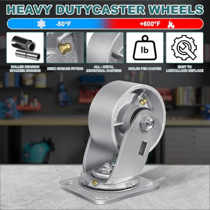4" X 2" Caster Wheels, Heavy Duty Industrial Casters, Steel Casters 800 LBS Capacity with Roller Bearing, Cast Iron Wheels, Metal Casters(1 Swivel) - style: 4"X 2"Wheel