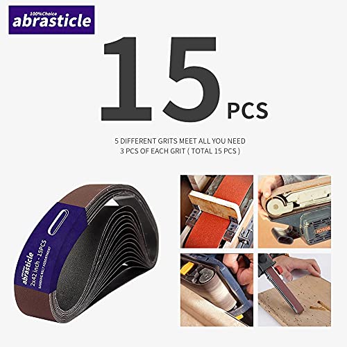 15 Pcs 2 x 42 Inch Assorted Aluminum Oxide Sanding Belt - 80/120/150/240/400 Grit - size: 2x42(15pcs)