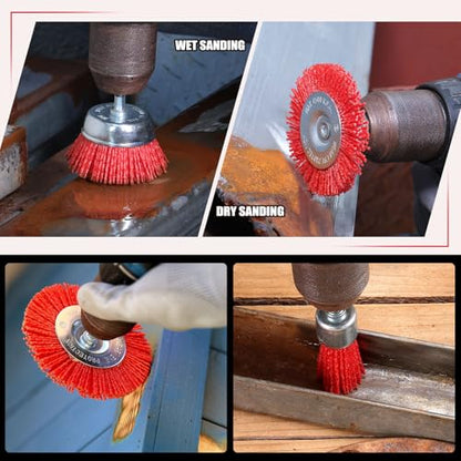 POLIWELL Nylon Wire Wheel Cup Brush Set, 6 Pack Drill Attachments