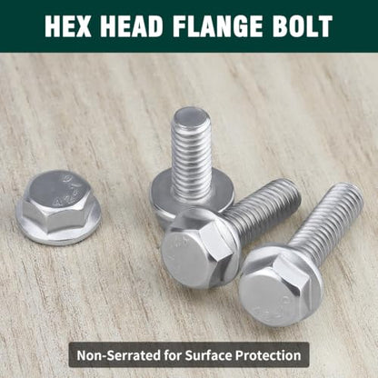 EASTLO 5/16-18 x 1-1/4" Flange Hex Bolts & Nylon Lock Nuts, 304 Stainless - size: 5/16-18 x 1-1/4
