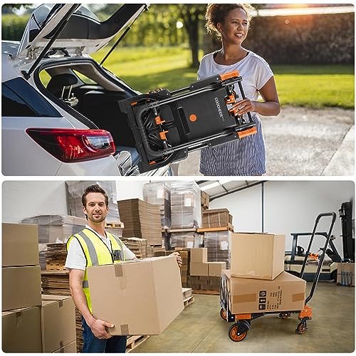 Folding Hand Truck Dolly, 330lb Convertible 4 to 2 Wheel Moving Cart,Orange - size: 330LB Orange