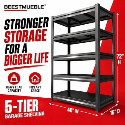 Heavy Duty Garage Shelving 5 Tier Adjustable Metal Storage Rack - size: 5-Tier 40"Wx 16"Dx 72"H