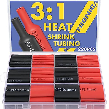 haisstronica 220PCS 3:1 Heat Shrink Tubing Kit 6 Sizes 1/8"-3/4" Black/Red - size: 220PCS