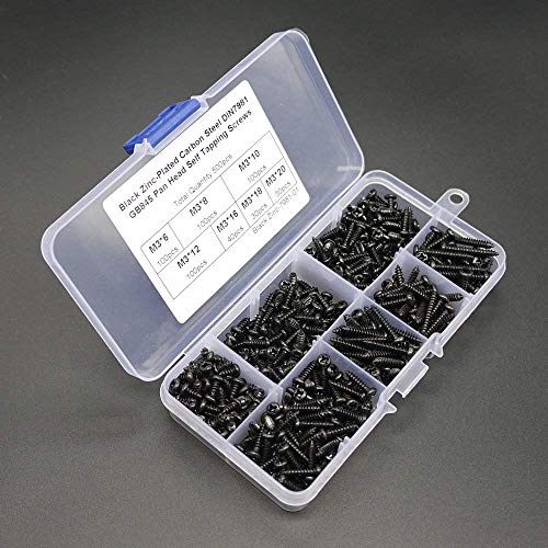 500pcs M3/3MM Diameter Phillips Pan Head Screws Self Tapping Drilling Screws Assortment Kit Carbon Steel 6mm 8mm 10mm 12mm 16mm 18mm 20mm Length