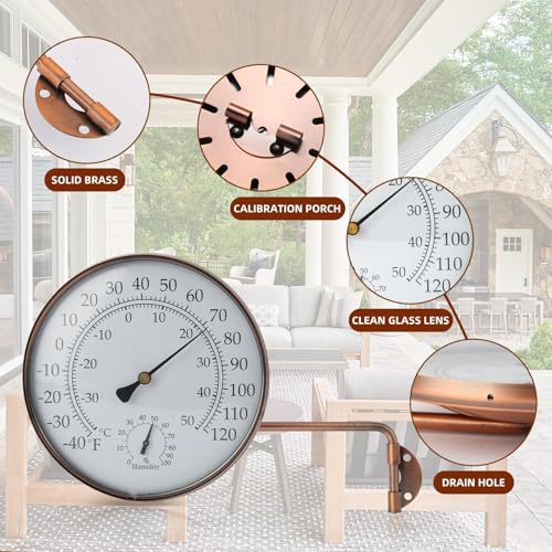 6-Inch Brass Outdoor Thermometer & Humidity Gauge, Swivel Mount