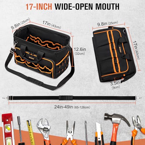 AUROPEAK Tool Bag for Men, 17 Inch Heavy Duty Tool Tote Bag, 46 Pockets - style: 46Pockets